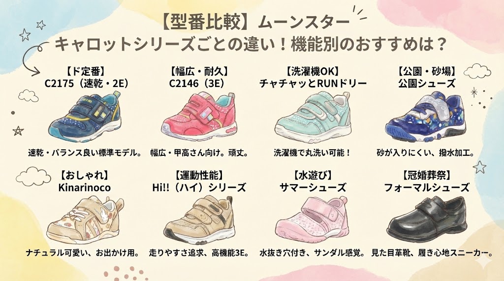 【型番比較】ムーンスター キャロットシリーズごとの違い！機能別のおすすめは？