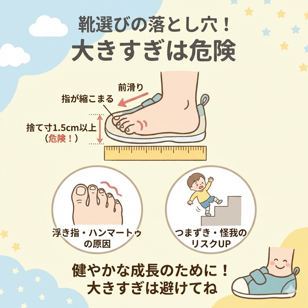 捨て寸が1cm以上あると「つまずき」や「浮き指」の原因に