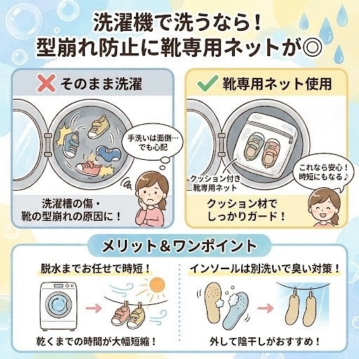 洗濯機での型崩れ防止には靴専用ネットを使えばOK