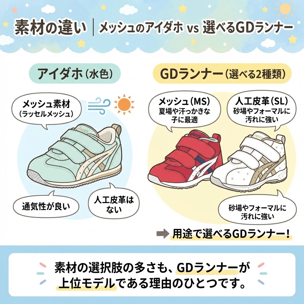 素材の違い｜メッシュのアイダホ vs 選べるGDランナー