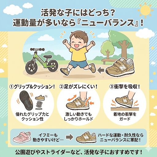 運動量が多い子には「ニューバランス」がおすすめです。