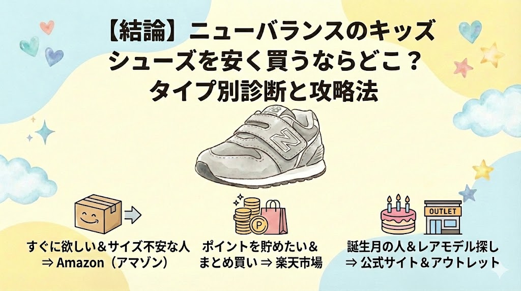 【結論】ニューバランスのキッズシューズを安く買うならどこ？タイプ別診断と攻略法