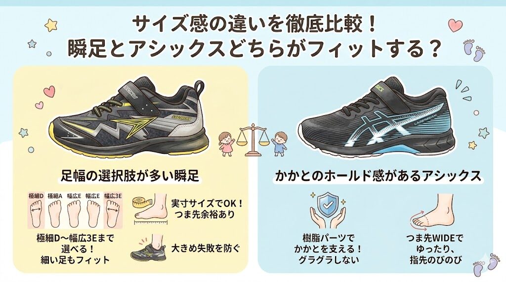 サイズ感の違いを徹底比較！瞬足とアシックスどちらがフィットする？