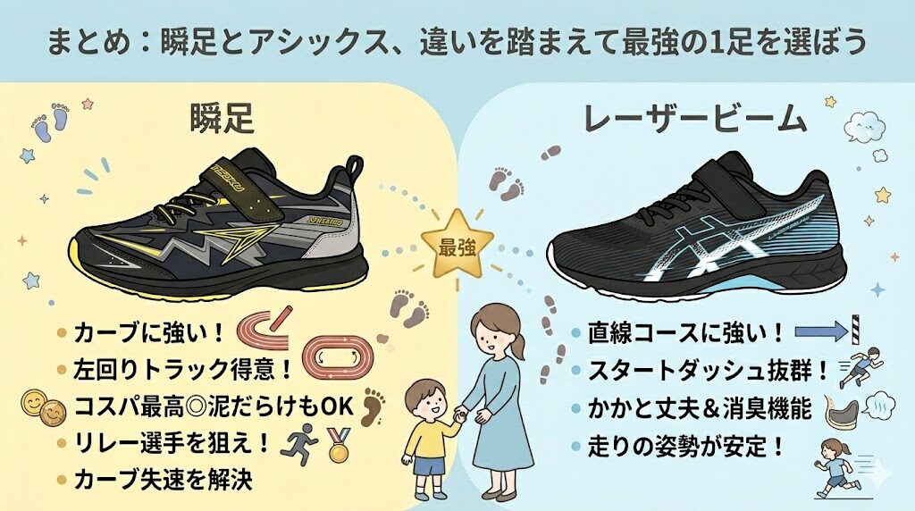 まとめ：瞬足とアシックス、違いを踏まえて最強の1足を選ぼう
