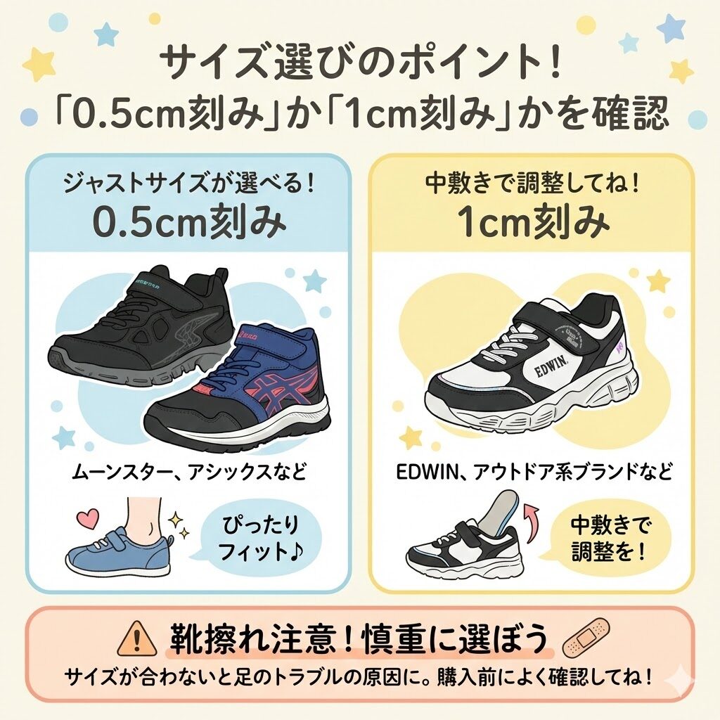 サイズ選びは「0.5cm刻み」か「1cm刻み」かを確認