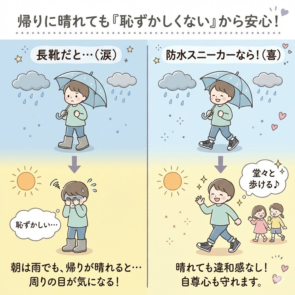 帰りに晴れても「恥ずかしくない」から安心