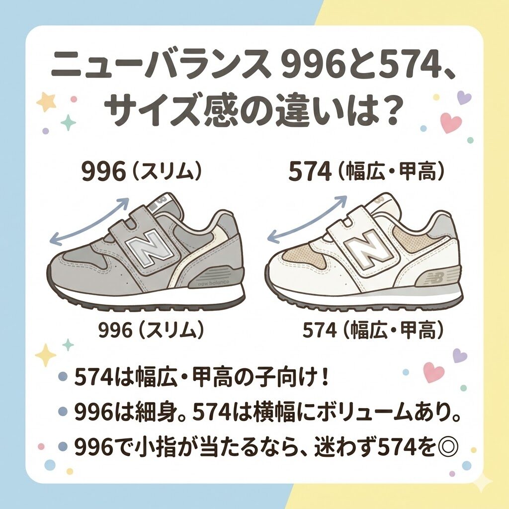 ニューバランスキッズ574と996のサイズ感の違い