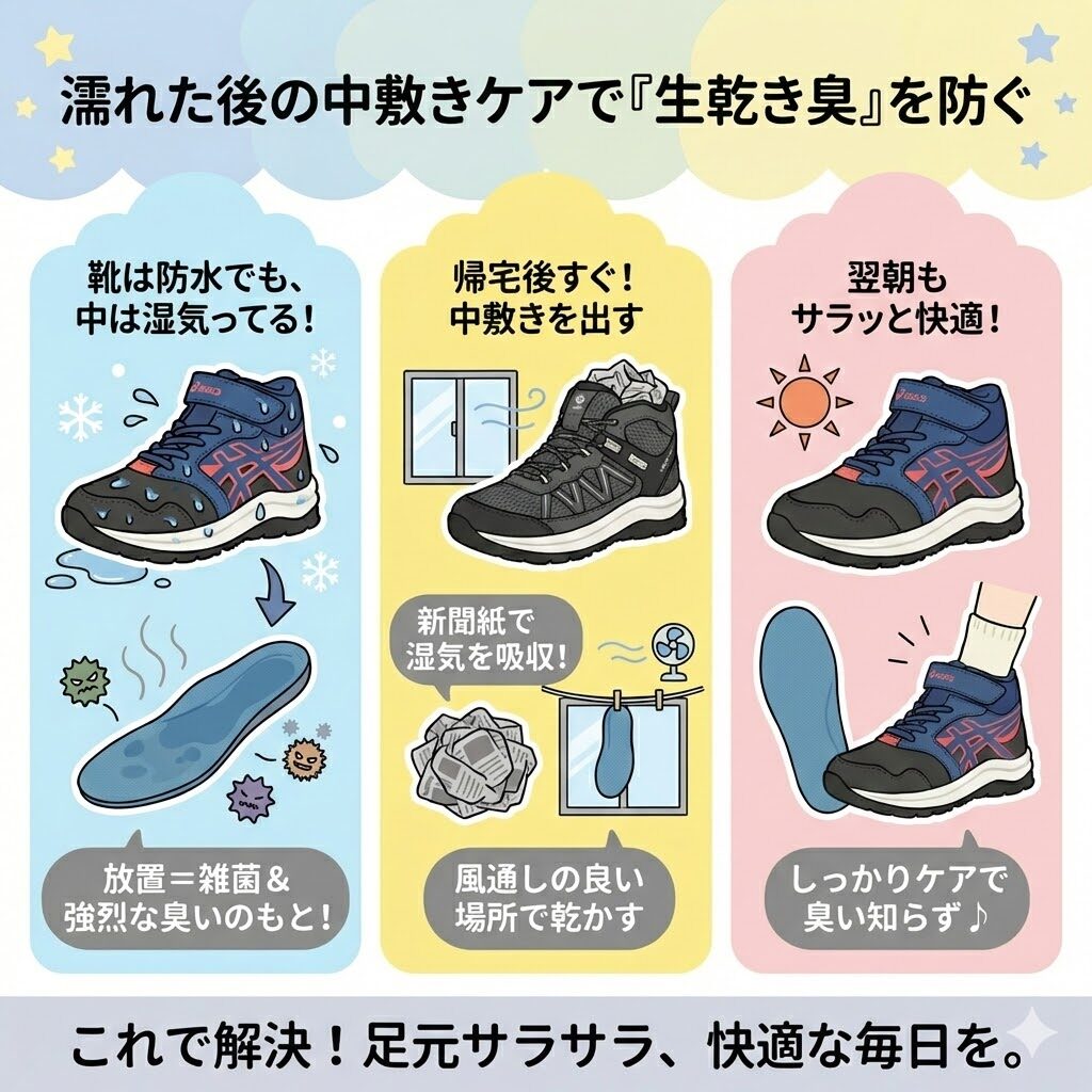 濡れた後の中敷きケアで「生乾き臭」を防ぐ