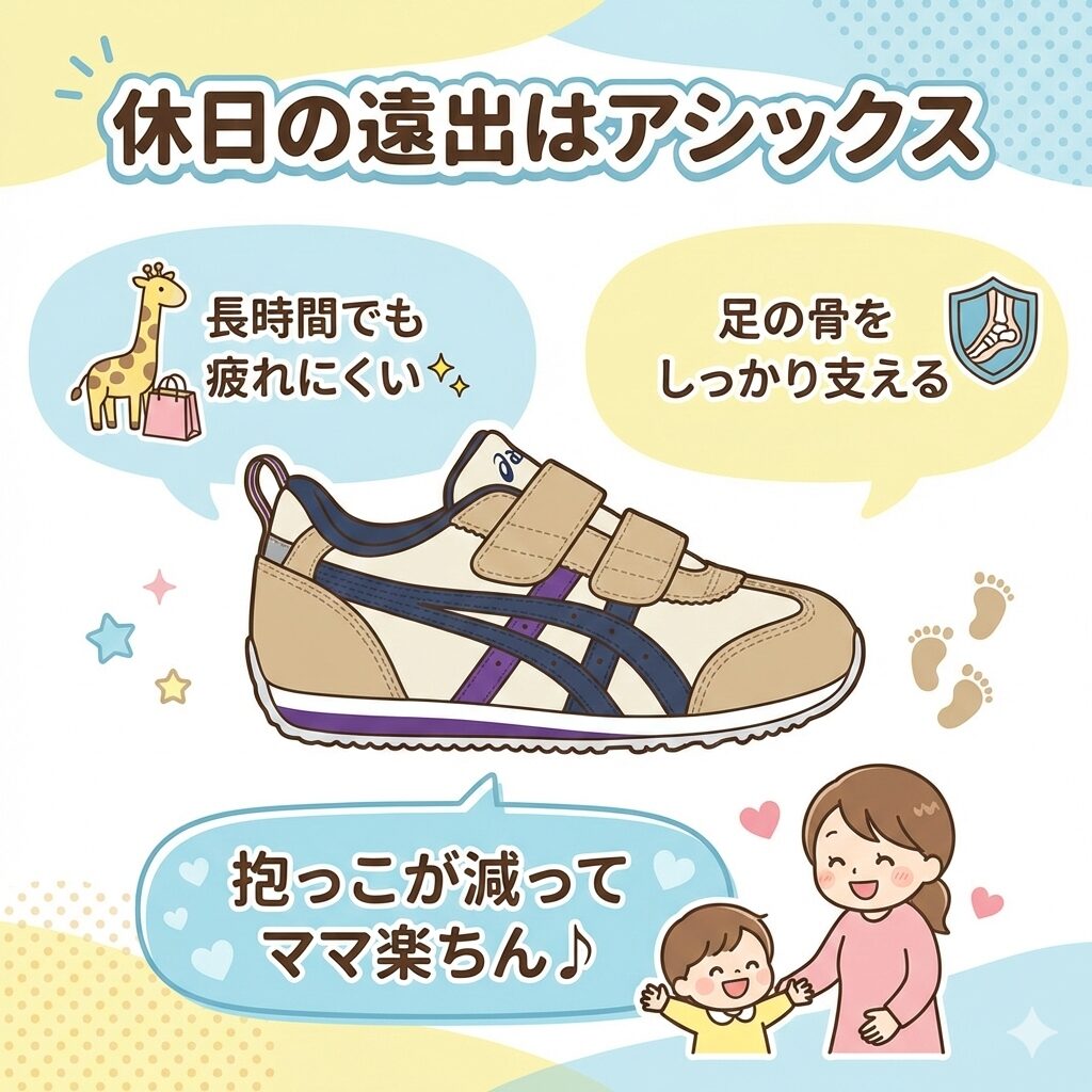休日の遠出で足をしっかり育てるお出かけ用はアシックス