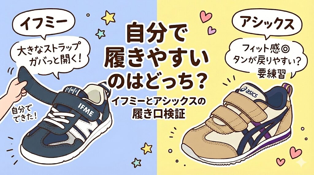 自分で履きやすいのはどっち？イフミーとアシックスの履き口検証