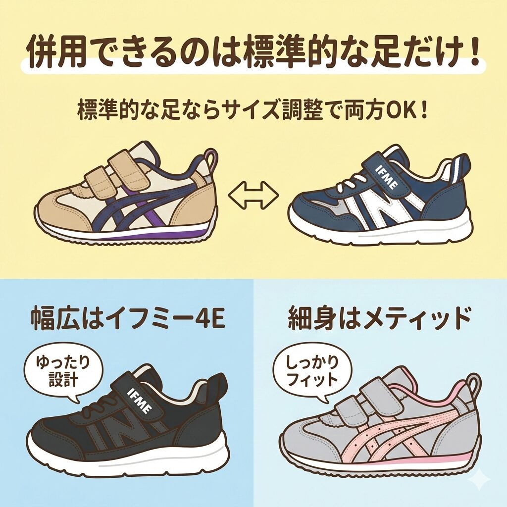 併用できるのは標準的な足の子だけ！極端な幅広・細身は注意