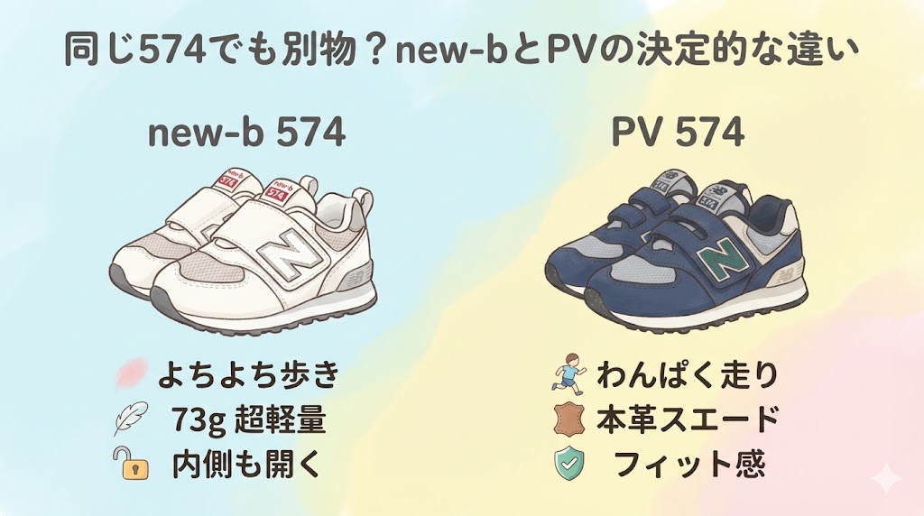 同じニューバランス574でも別物？new-bとPVの決定的な違い