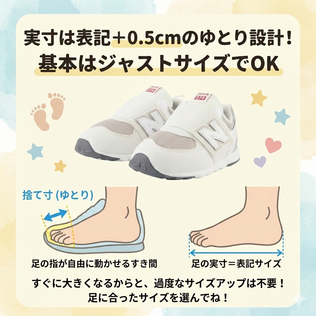 ニューバランスキッズ574の実寸は表記＋0.5cmのゆとり設計！基本はジャストサイズでOK
