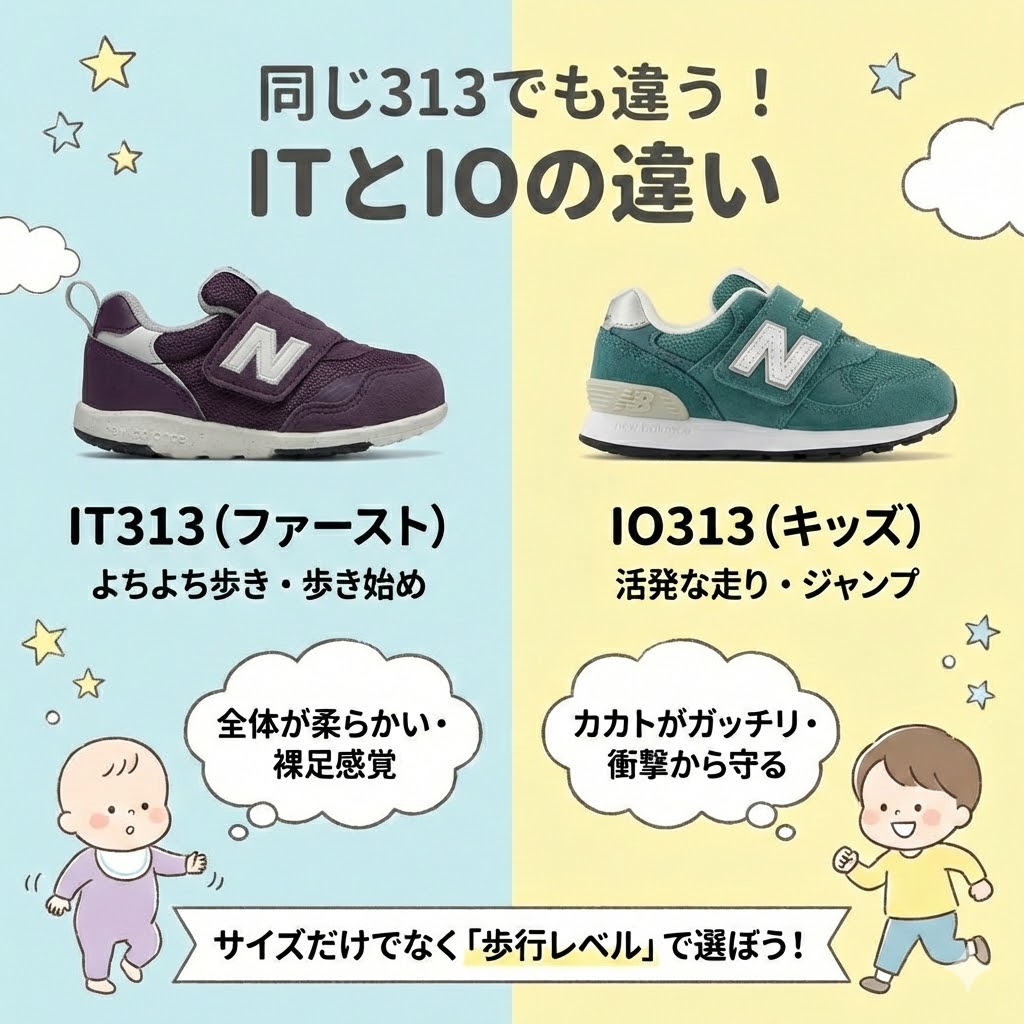 ニューバランス313「IT（ファースト）」と「IO（ベビー）」のサイズ感の違い