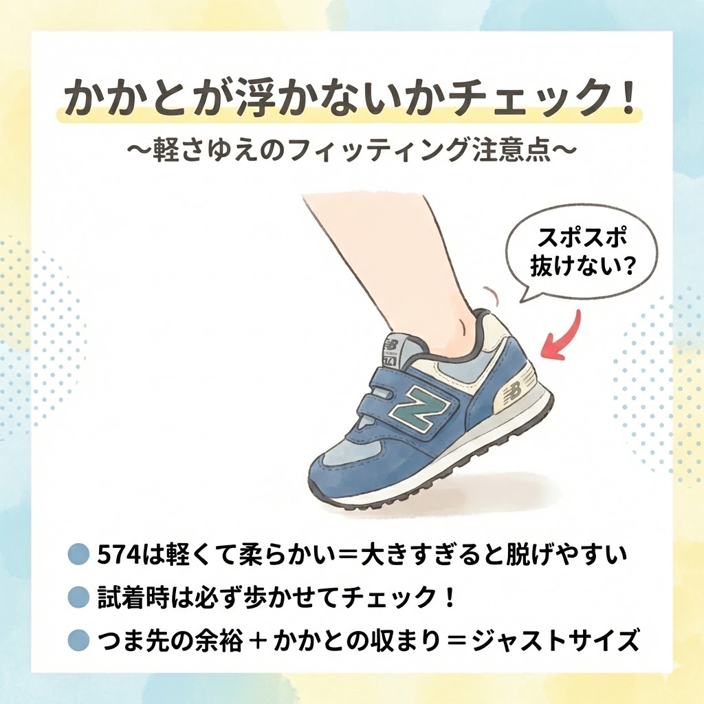 かかとが浮かないかチェック！軽さゆえのフィッティング