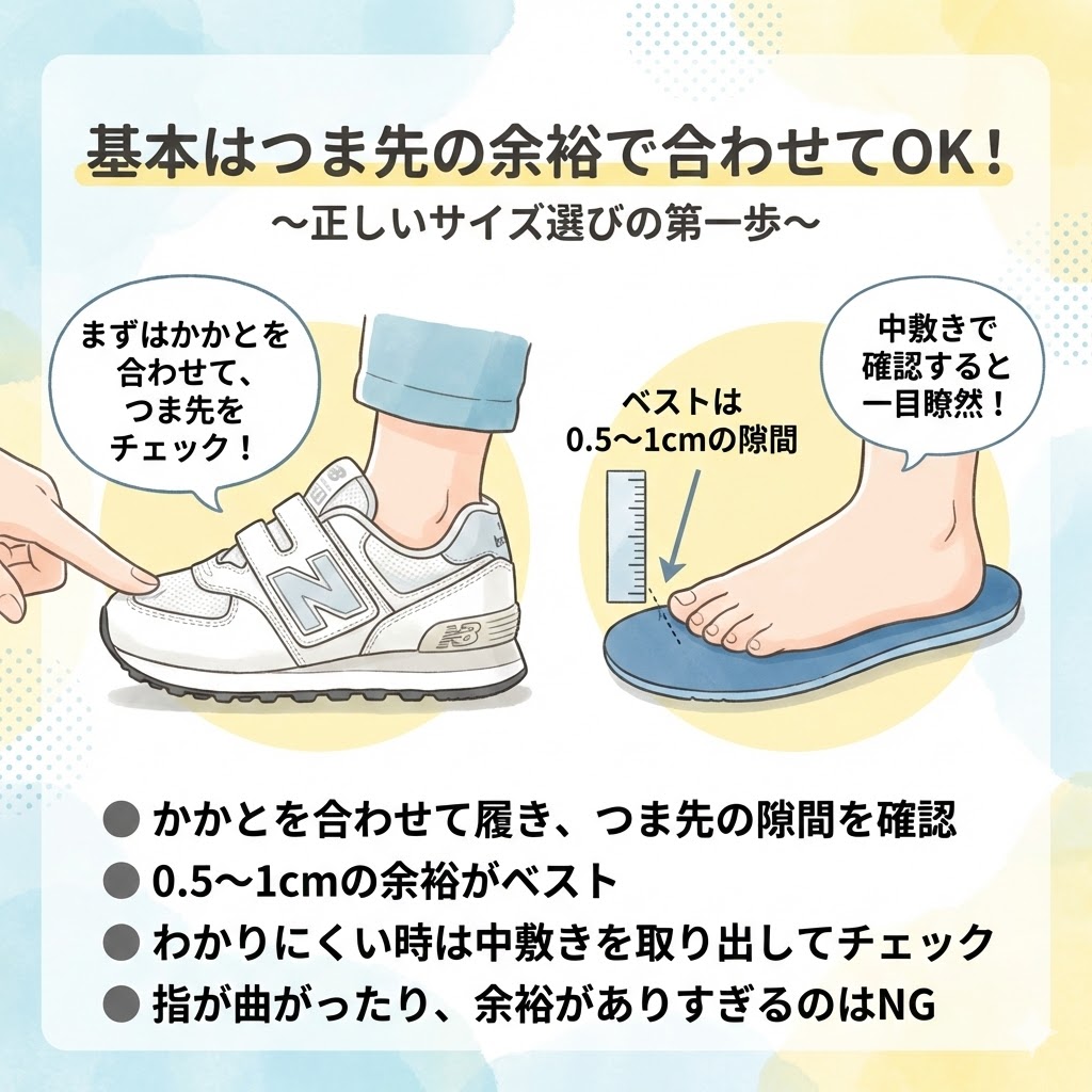 基本はつま先の余裕で合わせてOK！