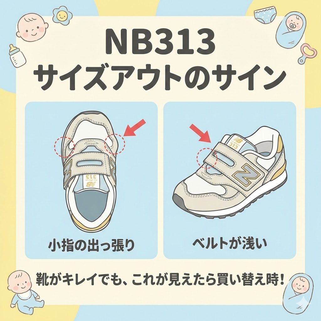 ニューバランス313のサイズアウトのサイン
