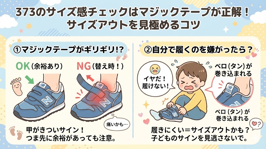 373のサイズ感チェックはマジックテープが正解！サイズアウトを見極めるコツ