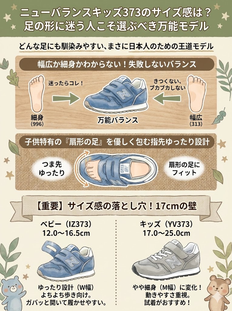 ニューバランスキッズIZ373とYV373のサイズ感まとめ