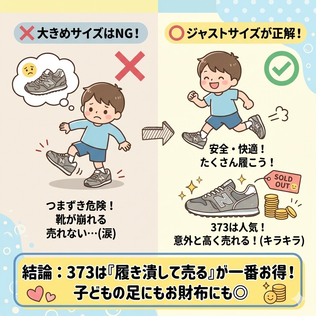 需要が安定しているニューバランスキッズ373は履き潰して売るが経済的