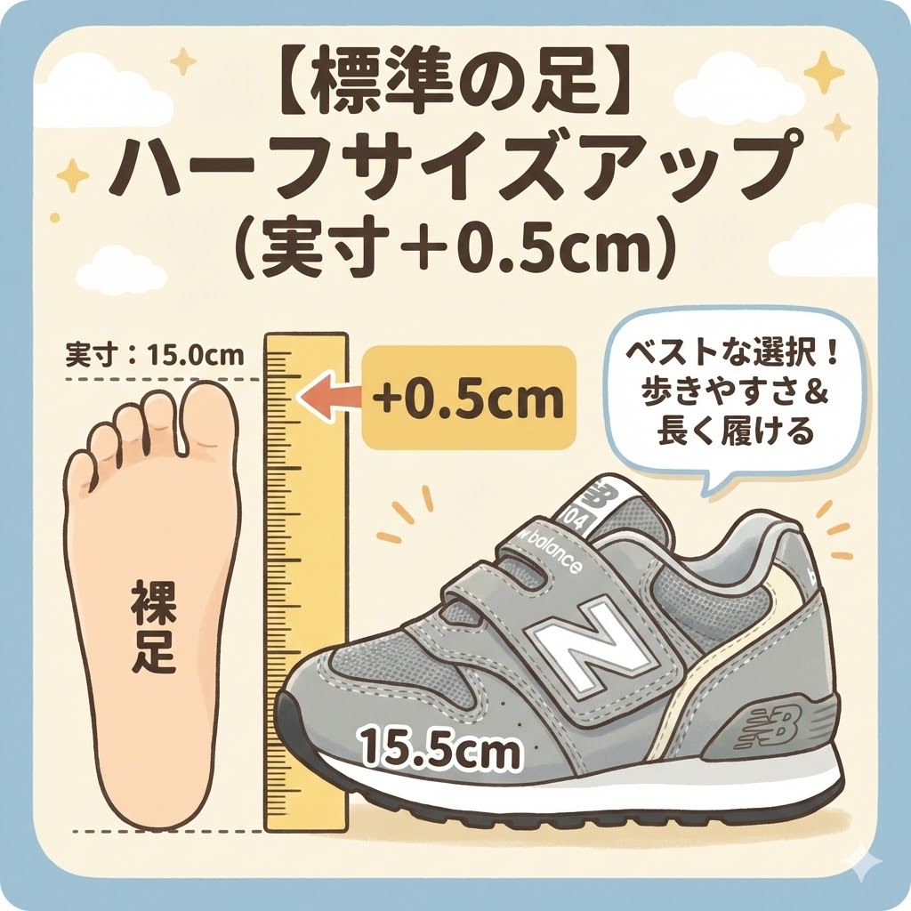 【標準の足】実寸＋0.5cm（ハーフサイズアップ）を選ぶ