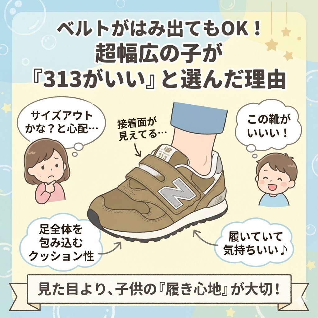 ベルトがはみ出てもOK！超幅広の我が子が313がいいと選んだ理由