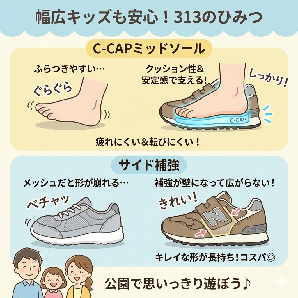 メッシュでもサイド補強が強く、横に広がって不格好になりにくい