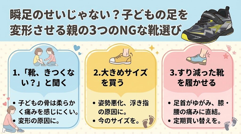 瞬足のせいじゃない？子どもの足を変形させる親の3つのNGな靴選び