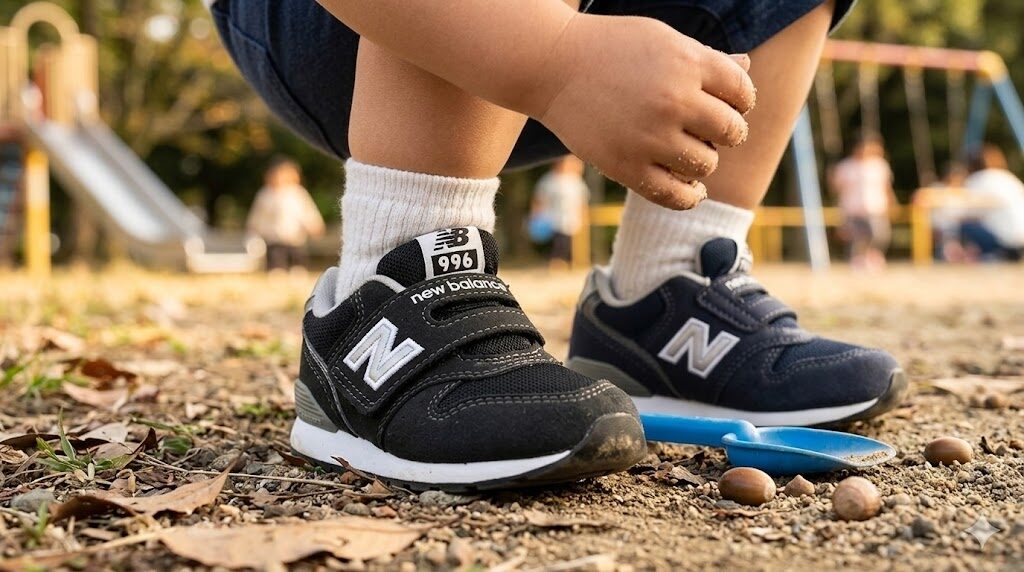 ニューバランス996ネイビーを履く子ども