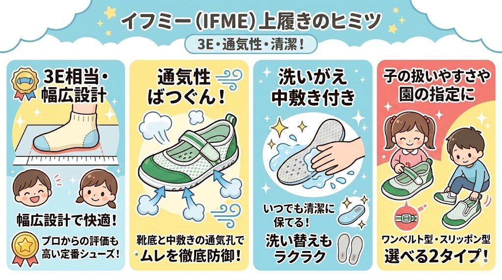 イフミー（IFME）：3E相当で通気性ばつぐん！洗いがえ中敷きつき
