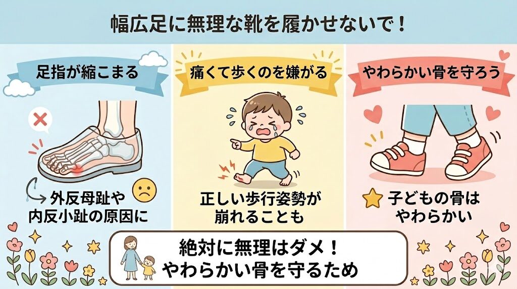 幅広足に無理な靴を履かせると起きること