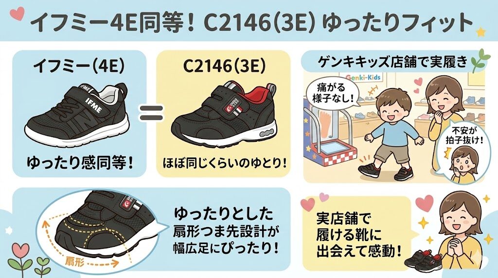 結論!C2146(3E)はイフミー(4E)と同等のゆったり感で違和感なく履けた