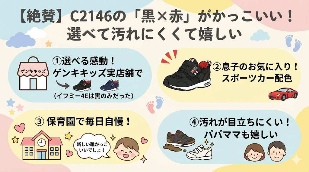 C2146の「黒地に赤いライン」が絶妙にかっこよくて息子のお気に入りに!