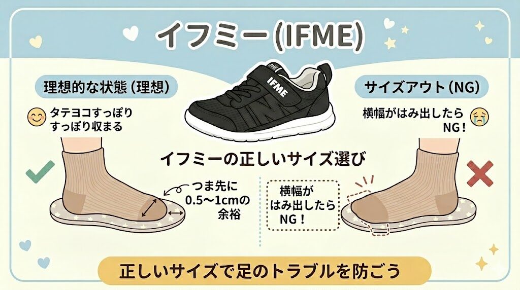 イフミー（IFME）：横幅がはみ出したらNG！タテヨコともに収まるサイズを選ぼう