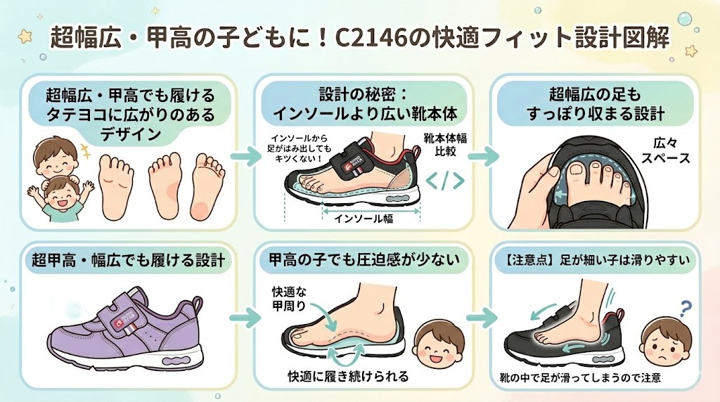 ムーンスターキャロットC2146は超幅広・甲高でも履けるタテヨコに広がりのあるデザイン