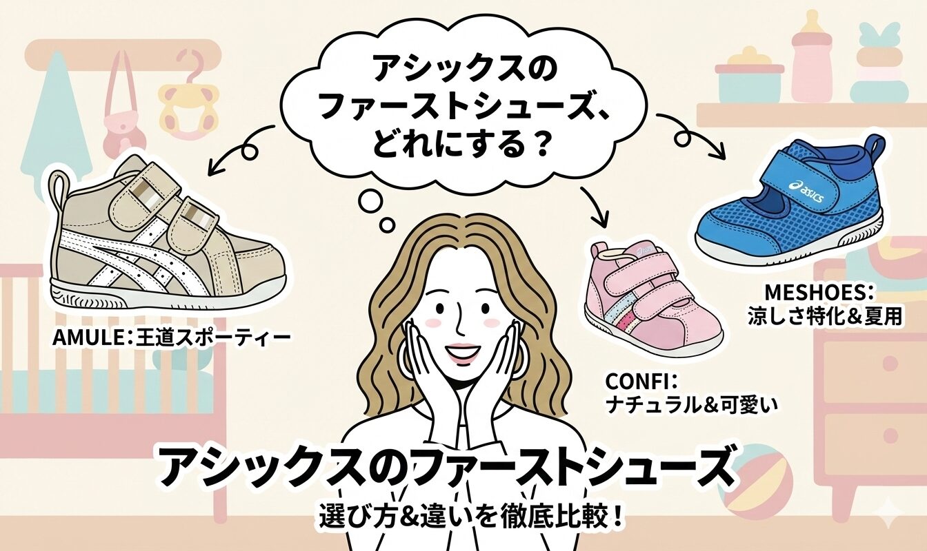 アシックスのファーストシューズの違いは？アミュレ・コンフィ・メシューズどれがいい？