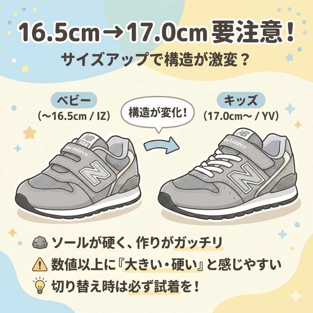 ニューバランスのベビーサイズとキッズサイズのサイズ感の違い