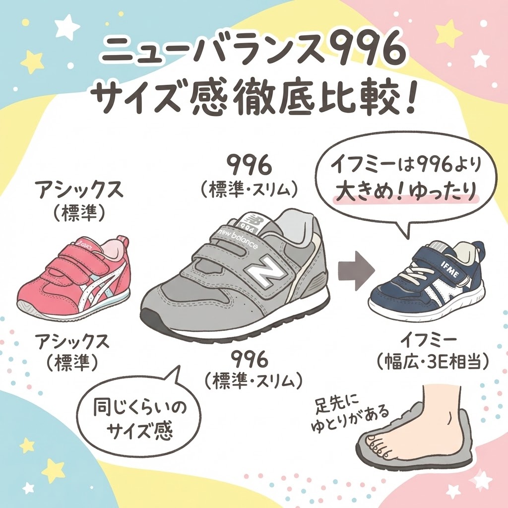 ニューバランス996のサイズ感はアシックス標準モデルに近いサイズ感。イフミーよりは細身