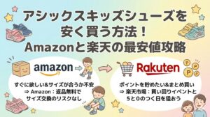 アシックスキッズシューズを安く買う方法！Amazonと楽天の最安値攻略