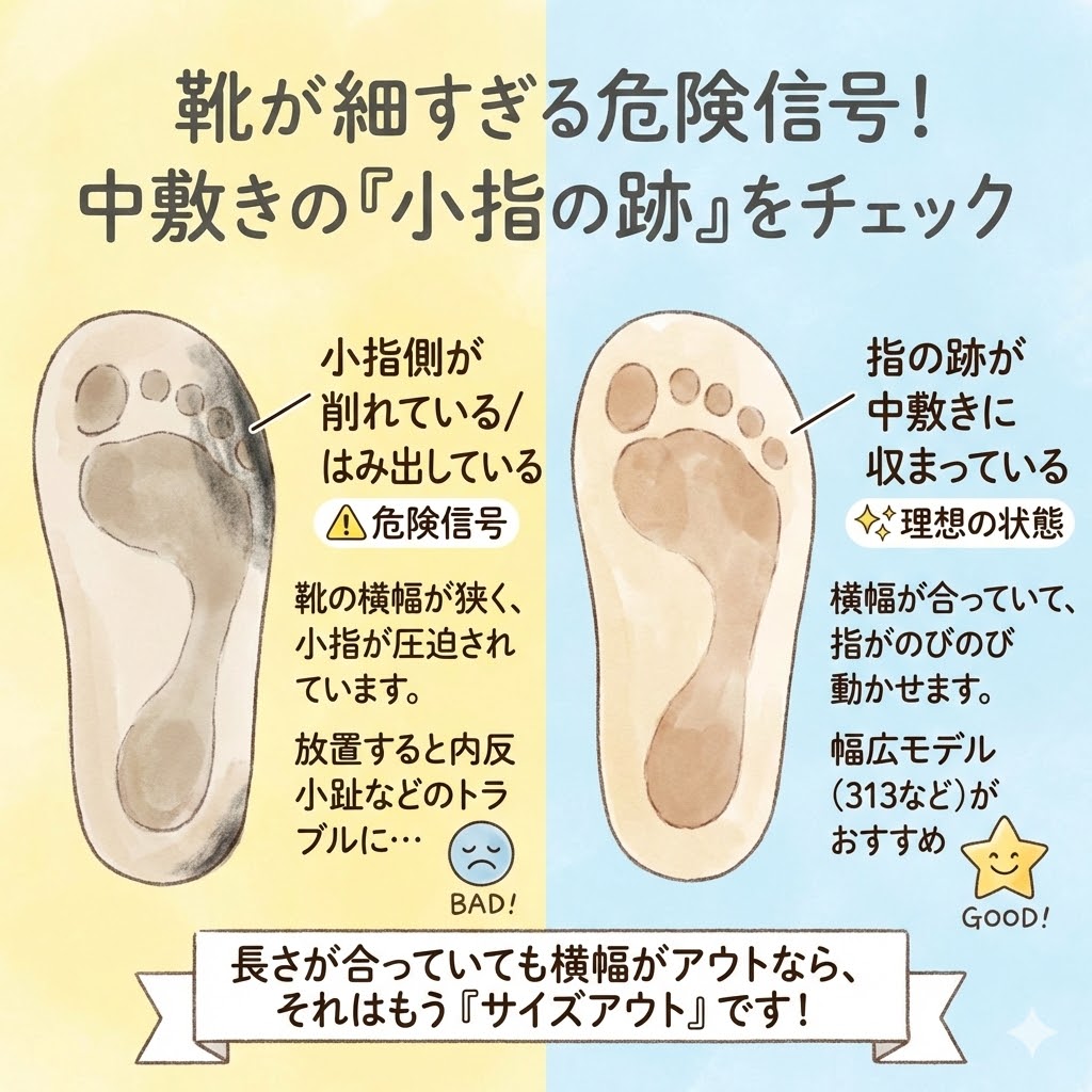 小指側が削れている跡は靴が細すぎる危険信号