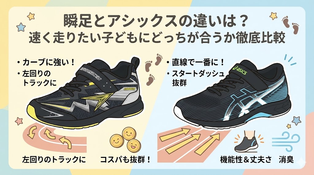 瞬足とアシックスの違いは？速く走りたい子どもにどっちが合うか徹底比較