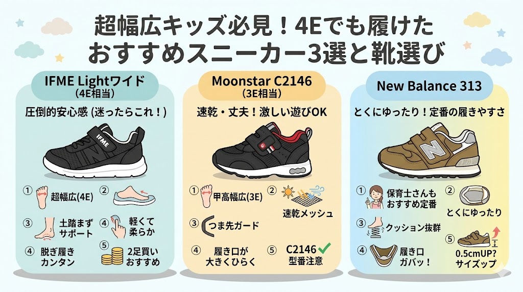 甲高幅広キッズ必見！4Eでも履けたおすすめスニーカー3選